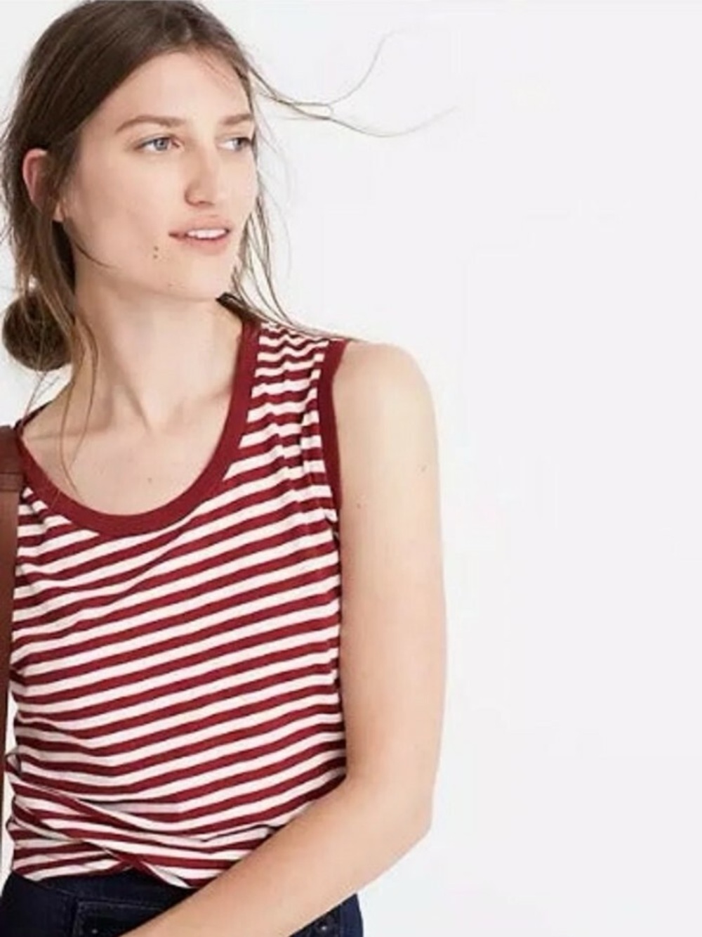 Madewell Whisper Cotton Crewneck Muscle Tank Red White Stripe Size XS